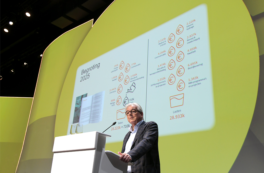 Steef Visser spreekt over de begroting 2025 tijdens de NBA-ledenvergadering op 9 december 2024