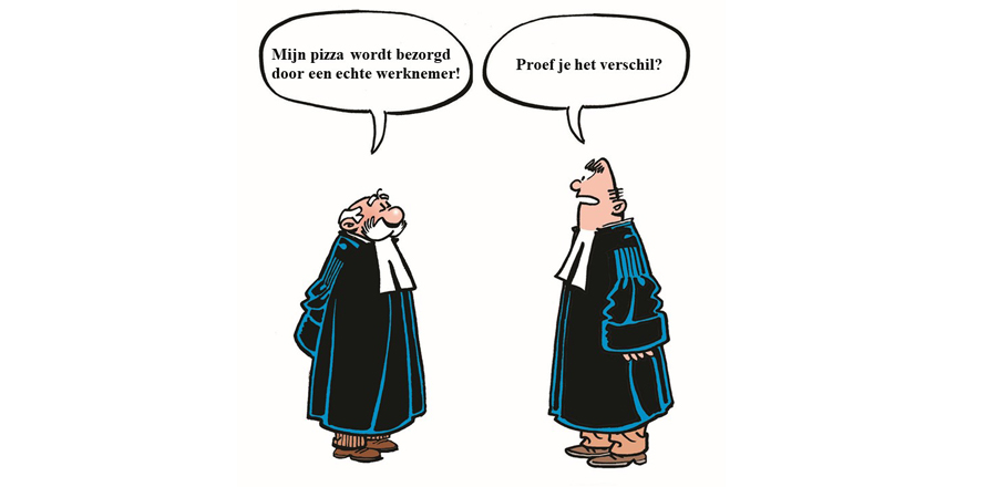 Cartoon van twee juristen over pizza bestellen